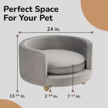 dCee Round Dog Sofa - Cat Couch, Holds up to 50 Lbs, 24 in. Soft Velvety Pet Couch for Comfort Sleep...