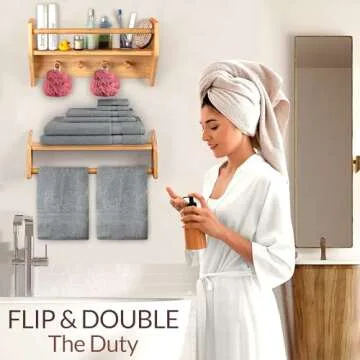 BINGY Nursery Book Shelves - Set of 2 Nursery Wall Shelves with Hooks for Clothes - 2-Tier Nursery Bookshelves Made from Solid Wood - 15.71" x 4.8" x 5.5" - Pine