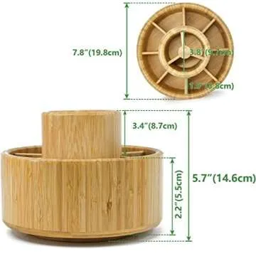 VaeFae Bamboo Pen Holder Organizer, 360° Rotating Art Supply Organizer, Desktop Storage for Marker Pens, Colored Pencil, Art Brushes, etc.