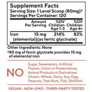 Tasteless Iron for Kids + Toddlers- 4-Month Supply- No Sweeteners, Flavors or Preservatives. Add to ...