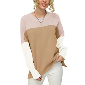 LOGENE Women's Oversized Crewneck Batwing Long Sleeve Side Slit Ribbed Knit Pullover Sweater Tops 20...