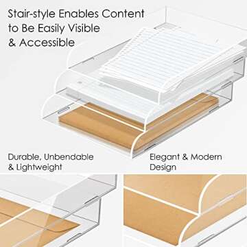 Elavain Stackable Acrylic Paper Tray Organizer - 3 Pack