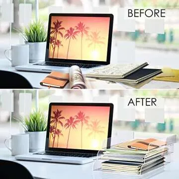 Elavain Stackable Acrylic Paper Tray Organizer - 3 Pack