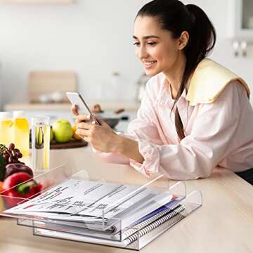 Elavain Stackable Acrylic Paper Tray Organizer - 3 Pack