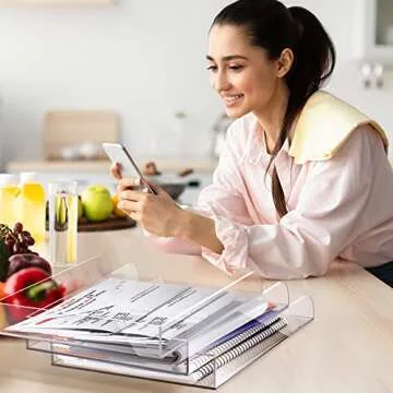 Elavain Stackable Acrylic Paper Tray Organizer - 3 Pack