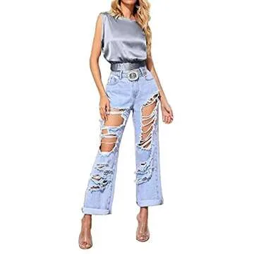 LYANER Women's Satin Sleeveless Self Tie Boat Neck Fashion Crop Top Blouse Blue Small