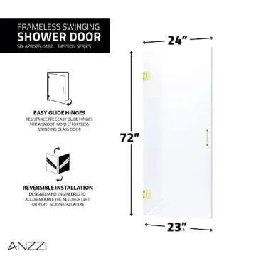 Luxurious ANZZI Frameless Shower Door with Brushed Gold Finish