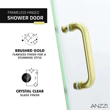 Luxurious ANZZI Frameless Shower Door with Brushed Gold Finish