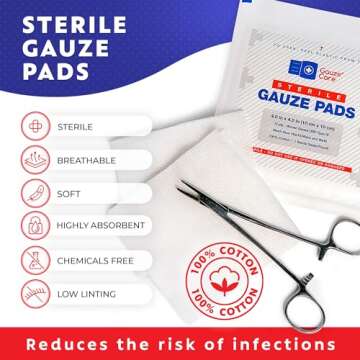 100pc Large Sterile Gauze Pads 4x4 Sterile for Wounds Bulk - 12ply Woven Gauze Sponges 4x4 Sterile -...