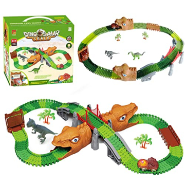 Dinosaur Toys, 186 PCS Dinosaur Race Track with 2 Cars Flexi Track Playset for 3 4 5 6 7 8 Year Up O...