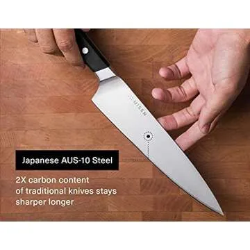 Misen Ultimate 8 Inch Chef's Knife - Pro Kitchen Knife - High Carbon Japanese Stainless Steel - Hybrid German and Japanese style blade - Craftsmanship for Culinary Enthusiasts, 8 in - Black