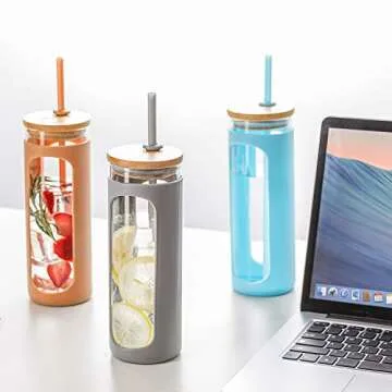 Kodrine 24 oz Elegant Glass Water Bottle with Bamboo Lid