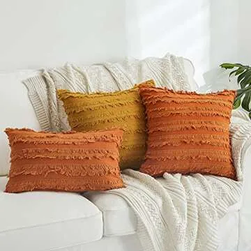 Longhui Bedding Burnt Orange Throw Pillow Covers for Couch Sofa Bed, Cotton Linen Decorative Pillows...