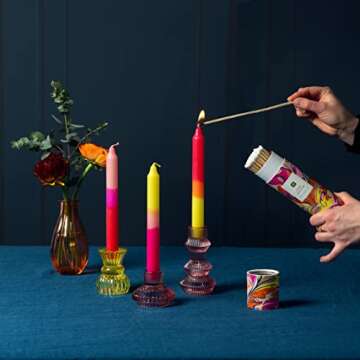 Talking Tables Baby Pink Glass Candlestick Holder | Ribbed 3 Tier Taper Candle Stand for Home Décor, Accessories, Table Decorations, Indoor or Outdoor Dinner Party, Birthday, Wedding