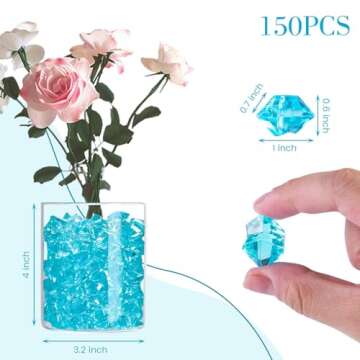 DomeStar Blue Fake Crushed Ice Rocks, 150 PCS Fake Diamonds Plastic Ice Cubes Acrylic Clear Ice Rock Diamond Crystals Fake Ice Cubes Gems for Winter Christmas Vase Fillers Decoration