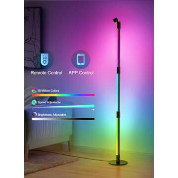 Brightown LED Floor Lamp, Smart RGB Corner Lamp with App and Remote Control, 16 Million Colors, Music Sync, Timer Setting, 360° Rotatable Tube - Ideal for Bedroom, Living Room, Home Office, 2 Pack