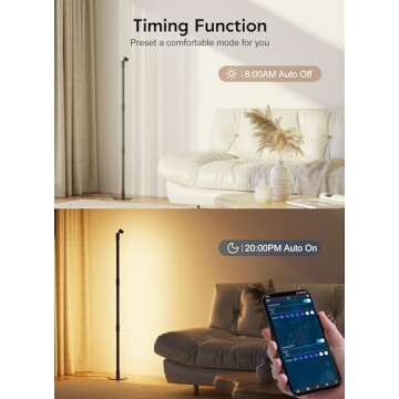 Brightown LED Floor Lamp, Smart RGB Corner Lamp with App and Remote Control, 16 Million Colors, Music Sync, Timer Setting, 360° Rotatable Tube - Ideal for Bedroom, Living Room, Home Office, 2 Pack