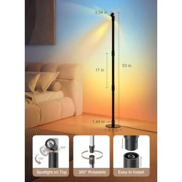 Brightown LED Floor Lamp, Smart RGB Corner Lamp with App and Remote Control, 16 Million Colors, Music Sync, Timer Setting, 360° Rotatable Tube - Ideal for Bedroom, Living Room, Home Office, 2 Pack