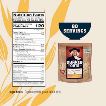 Quaker Old Fashioned Rolled Oats, USDA Organic, Non GMO Project Verified, 24oz Resealable Bags (Pack of 4)