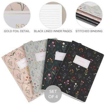 ZICOTO Aesthetic Journal Notebook Set of 4 For Women - Cute College Ruled A5 Journaling Notebooks wi...