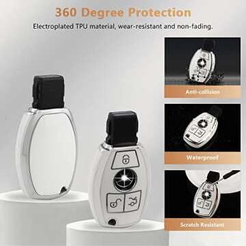 PIFOOG for Mercedes Key Fob Cover 3 Buttons Soft TPU Keys Protector Bling Keychain for Mercedes Benz...