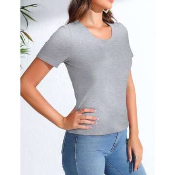 Fashionable Women's Scoop Neck Ribbed Tees for Casual Wear
