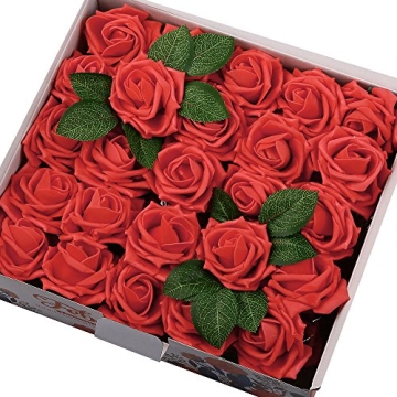 Febou Artificial Flowers, 50pcs Real Touch Artificial Foam Roses Decoration DIY for Wedding Bridesma...