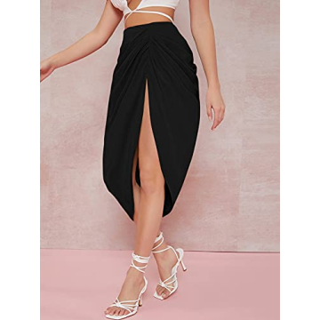 Elegant WDIRARA Satin Split Thigh Midi Skirt for Women