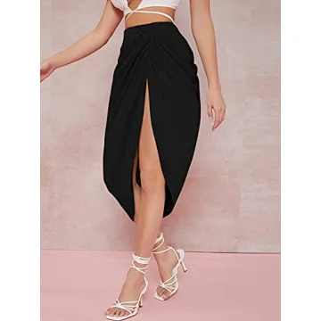 Elegant WDIRARA Satin Split Thigh Midi Skirt for Women