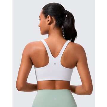 CRZ YOGA Butterlift Double Lined Square Neck Sports Bras for Women - Wireless V-Shaped Racerback Wor...