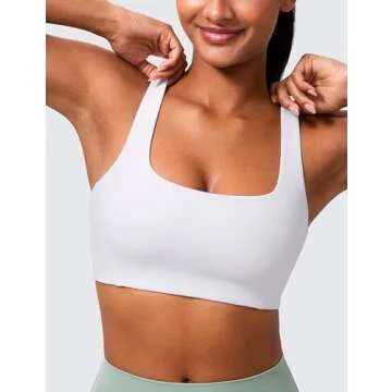 CRZ YOGA Butterlift Double Lined Square Neck Sports Bras for Women - Wireless V-Shaped Racerback Workout Yoga Top Non Padded White Small