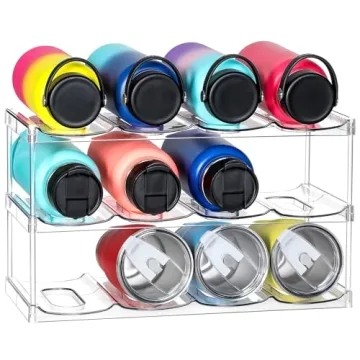 3 Tier Stackable Water Bottle Organizer Holder for Cabinet - for Stanley 40 oz & Others' Large Cup, ...