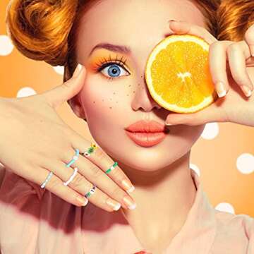 Hicarer 40 Pieces Flower Beads Rings Rainbow Colorful Rice Bead Rings Cute Handmade Smile Beaded Colorful Jewelry for Women