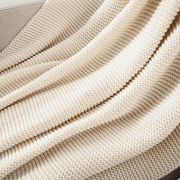 Revdomfly Beige Knitted Throw Blanket with Tassels