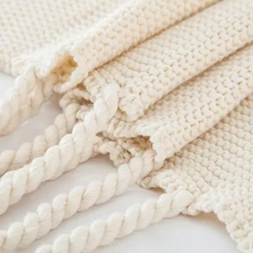 Revdomfly Beige Knitted Throw Blanket with Tassels