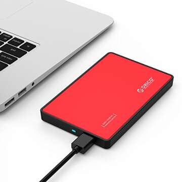 ORICO USB 2.5 Enclosure SATA External Drive Enclosure Portable Hard Disk Case Adapter for 7/9.5mm HDD SSD Tool Free Support UASP Max 4TB - 2588 Red