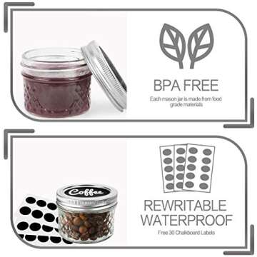 VERONES Mini Mason Jars, Mason Jars 4 oz With Regular Lids, Ideal for Jam, Honey, Wedding Favors, Shower Favors, DIY Spice Jars, 25 PACK, Extra 20 Lids