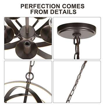 CO-Z 5 Light Orb Chandelier, Sphere Orb Hanging Lights for Dining Room Entryway Foyer Kitchen Bedroom, Antique Bronze Rustic Industrial Globe Metal Pendant Farmhouse Lighting Ceiling Light Fixture