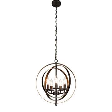 CO-Z 5 Light Orb Chandelier, Sphere Orb Hanging Lights for Dining Room Entryway Foyer Kitchen Bedroom, Antique Bronze Rustic Industrial Globe Metal Pendant Farmhouse Lighting Ceiling Light Fixture