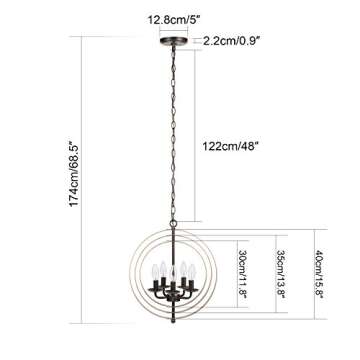 CO-Z 5 Light Orb Chandelier, Sphere Orb Hanging Lights for Dining Room Entryway Foyer Kitchen Bedroom, Antique Bronze Rustic Industrial Globe Metal Pendant Farmhouse Lighting Ceiling Light Fixture