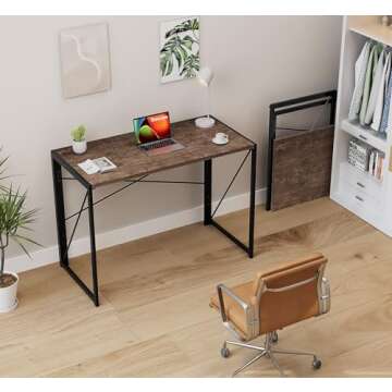 Coavas Folding Desk No Assembly Required, 39.4 inch Writing Computer Desk Space Saving Foldable Tabl...
