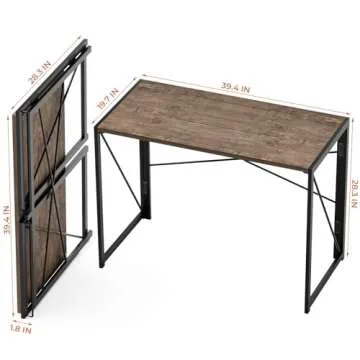 Coavas Folding Desk No Assembly Required, 39.4 inch Writing Computer Desk Space Saving Foldable Table Simple Home Office Desk,Brown