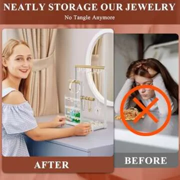 Jewelry Organizer Display Stand, Jewelry Holder Organizer with 36 Holes Earring Holder and 10 Hooks ...