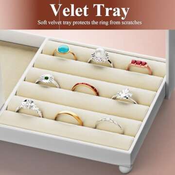 Jewelry Organizer Display Stand, Jewelry Holder Organizer with 36 Holes Earring Holder and 10 Hooks Necklace Organizer and Velvet Ring Holder Dish, Unique Gifts Idea for Women Room Decor (White)