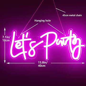 Ajoyferris Let's Party Neon Signs Neon Light Sign for Wall Decor 16''x 7'' Word LED Neon Sign Art De...