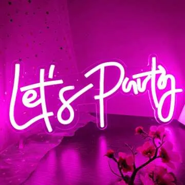 Ajoyferris Let's Party Neon Signs Neon Light Sign for Wall Decor 16''x 7'' Word LED Neon Sign Art Decorative Lights for Bachelorette Party, Engagement Party, Birthday Party,Wedding Party Pink