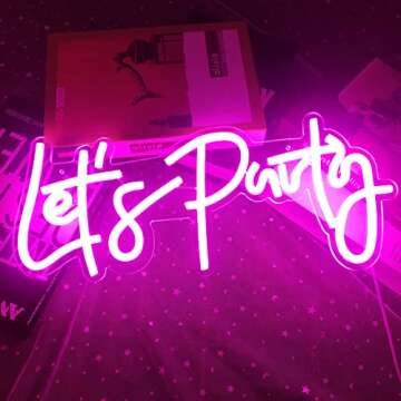 Ajoyferris Let's Party Neon Signs Neon Light Sign for Wall Decor 16''x 7'' Word LED Neon Sign Art Decorative Lights for Bachelorette Party, Engagement Party, Birthday Party,Wedding Party Pink