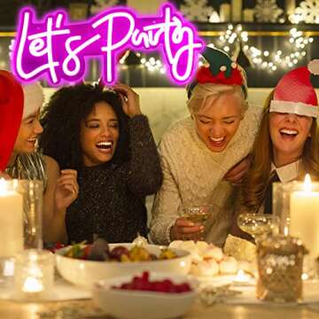 Ajoyferris Let's Party Neon Signs Neon Light Sign for Wall Decor 16''x 7'' Word LED Neon Sign Art Decorative Lights for Bachelorette Party, Engagement Party, Birthday Party,Wedding Party Pink