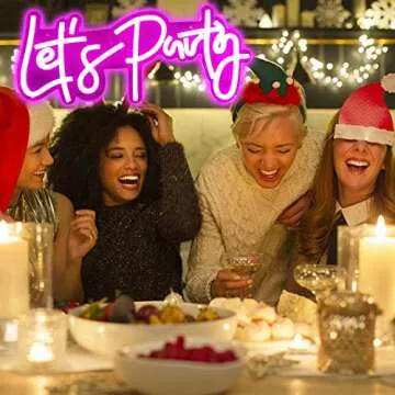 Ajoyferris Let's Party Neon Signs Neon Light Sign for Wall Decor 16''x 7'' Word LED Neon Sign Art Decorative Lights for Bachelorette Party, Engagement Party, Birthday Party,Wedding Party Pink