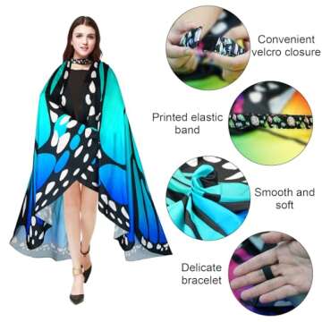 Halloween Costumes for Women Adult Butterfly Costumes Wing Cape Shawl 3Pcs with Lace Mask and Black Velvet Antenna Headband